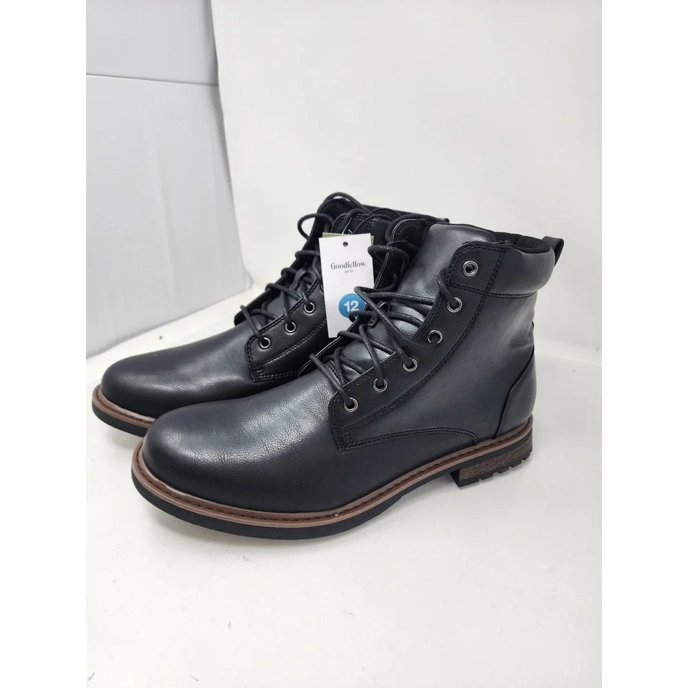Goodfellow & Co Mens Black Lace Up Combat Boots Size 12 Rugged‎ Lug Sole New